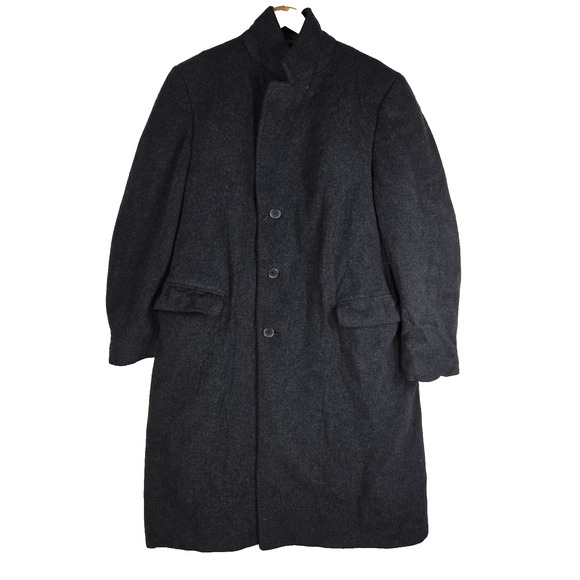 Vintage Jos A Bank Mens Trench Coat Gray Wool Blend Fall Winter Cold Weather - Picture 1 of 16